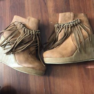 Fringe wedge booties